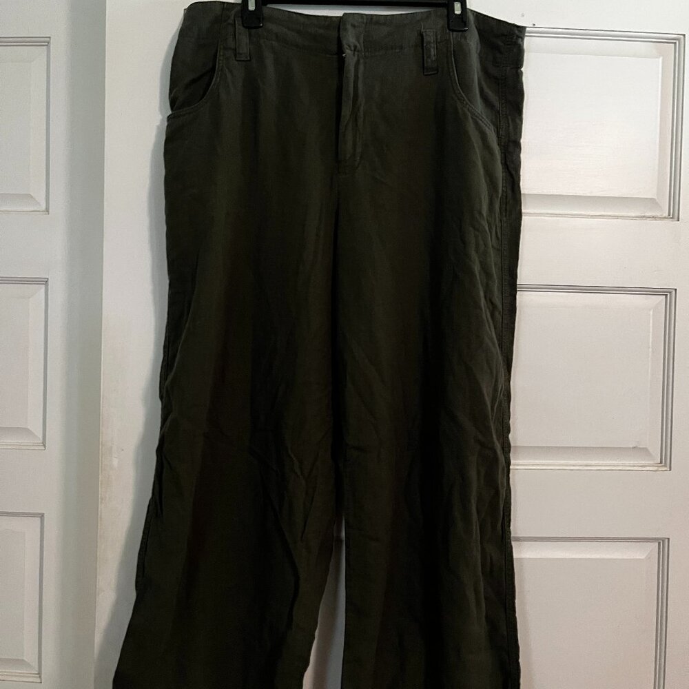 High Waist Olive Linen Wide Leg Pants